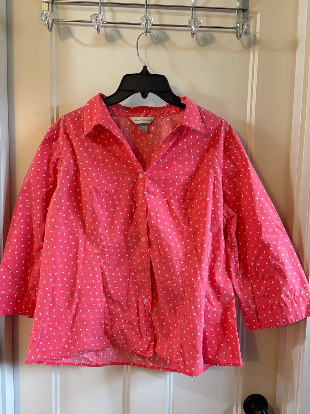 Christopher & Banks Pink Polka Dot Button-Front Shirt